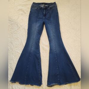 Judy Blue Womens Super Flare Raw Hem Size 7/8 Denim Wash Jeans